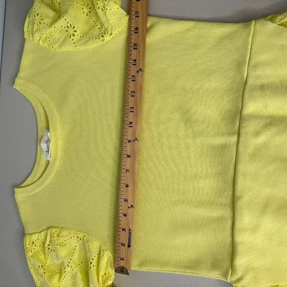 Anthropologie Eyelet Puff-Sleeve Sweater‎ Tee Peplum Size S Yellow Boho - Picture 4 of 10